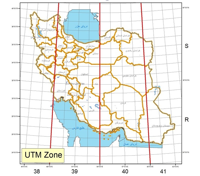زون های UTM برای کشور ایران